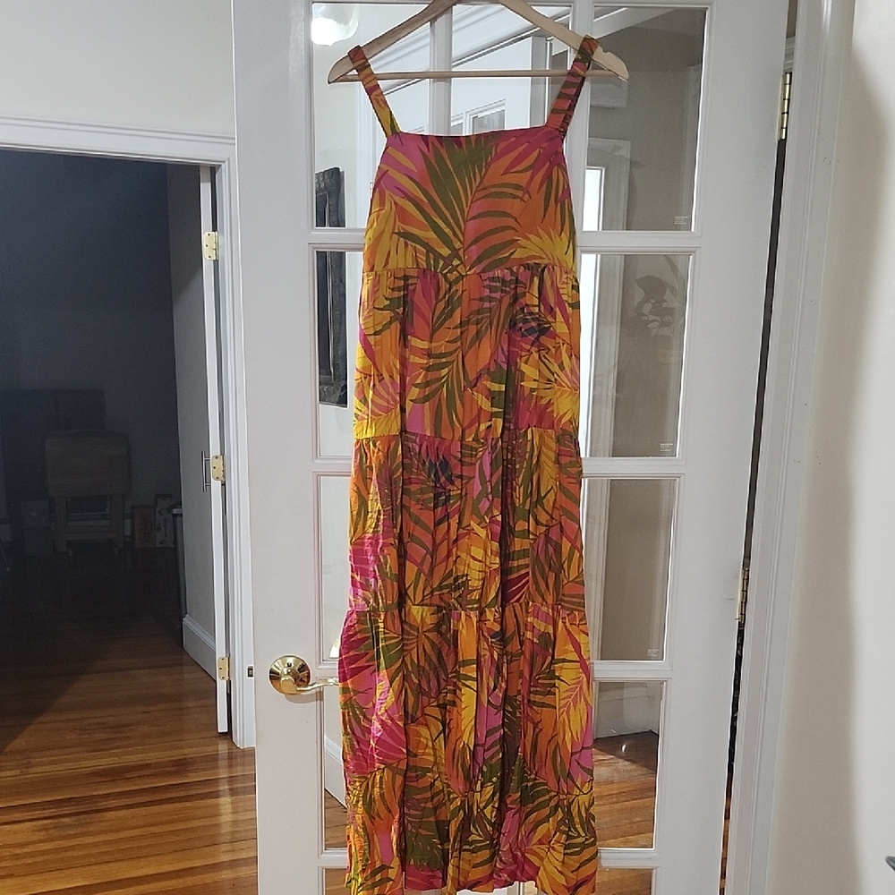Dress Forum Pink and Yellow Leaf Maxi Dress